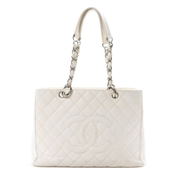 CHANEL Caviar Quilted Grand Shopping Tote GST White