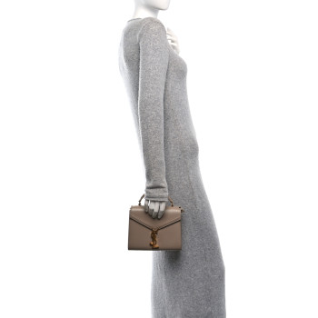SAINT LAURENT Grain de Poudre Mini Classic Monogram Cassandra Top Handle Beige