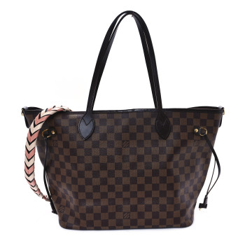 LOUIS VUITTON Damier Ebene Braided Neverfull MM Pink