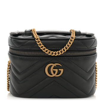 GUCCI Calfskin Matelasse Small GG Marmont Vanity Cosmetic Case Black