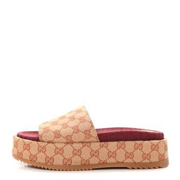 GUCCI Canvas GG Monogram Angelina Platform Slide Sandals 40 Beige Ruggine
