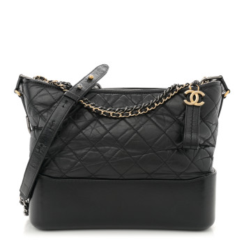 CHANEL Aged Calfskin Quilted Medium Gabrielle Hobo Black