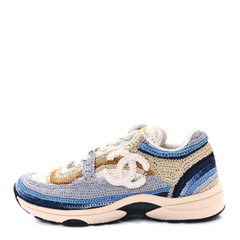 CHANEL Braided Raffia Womens CC Sneakers 40 Blue Beige