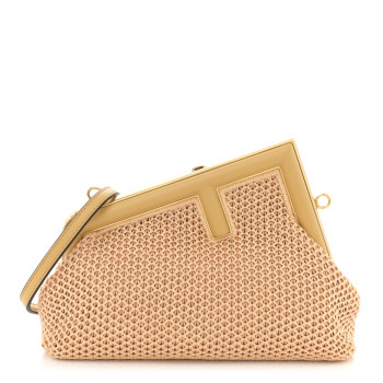 FENDI Raffia Nappa Macrame Small Fendi First Natural Sahara