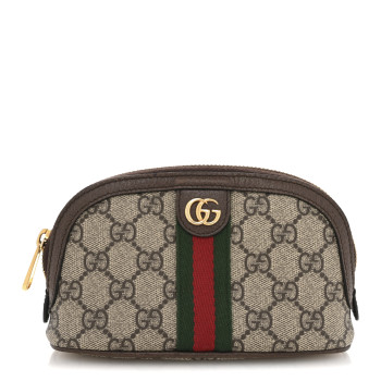 GUCCI GG Supreme Monogram Textured Calfskin Web Medium Ophidia Cosmetic Case Beige Ebony New Acero