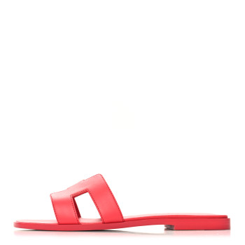 HERMES Calfskin Oran Sandals 36.5 Rose Vermillon