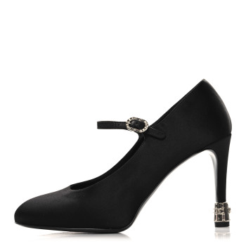 CHANEL Satin Crystal Mary Jane Pumps 38 Black