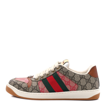 GUCCI GG Supreme Monogram Harness Calfskin Web Womens Screener Sneakers 7 Beige Ebony Rosso Harness Brown