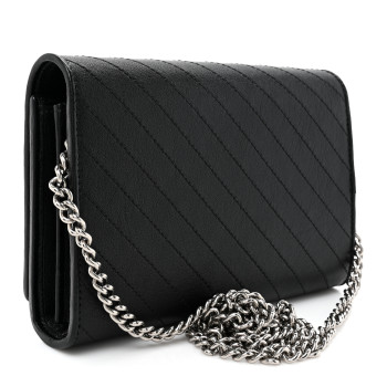 GUCCI Sakai Be Green Calfskin Diagonal Stitched Blondie Wallet on Chain Black