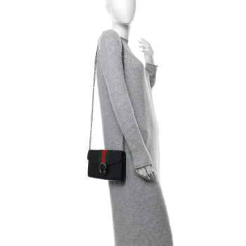 GUCCI Calfskin Web Mini Dionysus Chain Wallet Black
