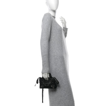 BALENCIAGA Chevre Silver Metallic Edge Hardware Nano City Black