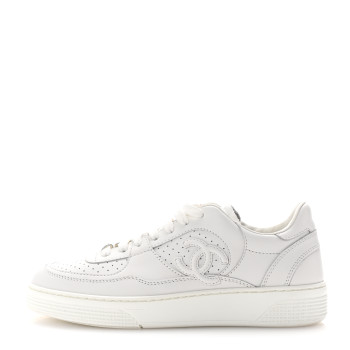 CHANEL Calfskin CC Womens Sneakers 36 White