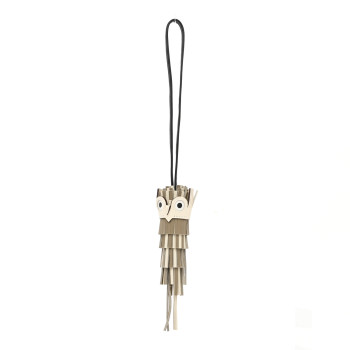 HERMES Milo Swift Epsom Chouette Bag Charm Beige Marfa Black Craie