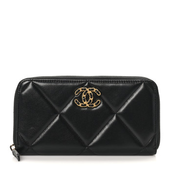 CHANEL Lambskin Quilted 19 Long Zipped Around Wallet Black