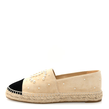 CHANEL Suede Pearl CC Espadrilles 40 Beige Black