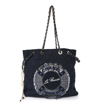CHANEL Canvas Quilted La Pausa Large Shopping Tote Navy