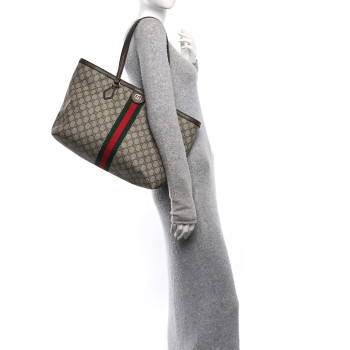 GUCCI GG Supreme Monogram Medium Ophidia Shopping Tote Brown