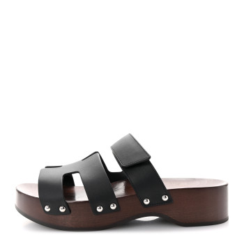 HERMES Calfskin Womens Kos Clog 37 Black