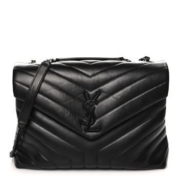 SAINT LAURENT Calfskin Y Quilted Monogram Monochrome Medium Loulou Chain Satchel Black