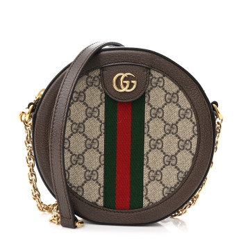 GUCCI GG Supreme Monogram Web Mini Ophidia Round Shoulder Bag Brown