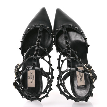 VALENTINO GARAVANI Calfskin Nappa Monochrome Rockstud Ankle Strap 65mm Pumps 40 Black