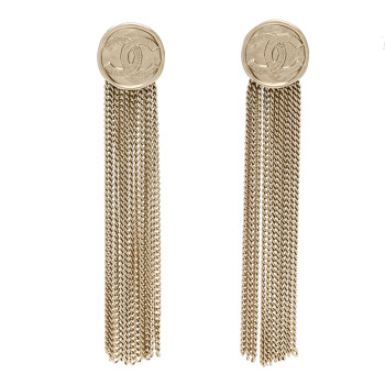 CHANEL Metal CC Multi Strand Chain Drop Earrings Gold