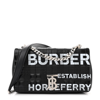 BURBERRY Patent Quilted Horseferry Print Small Lola Bag Black