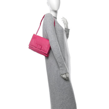 SALVATORE FERRAGAMO Calfskin Small Viva Bow Shoulder Bag Hot Pink