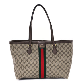 GUCCI GG Supreme Monogram Medium Ophidia Shopping Tote Brown