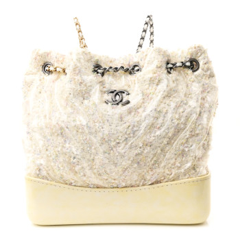 CHANEL Tweed PVC Quilted Small Gabrielle Backpack White