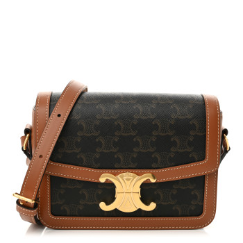 CELINE Calfskin Triomphe Canvas Teen Triomphe Bag Tan