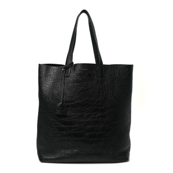 SAINT LAURENT Calfskin Crocodile Embossed Bold Shopper Tote Black