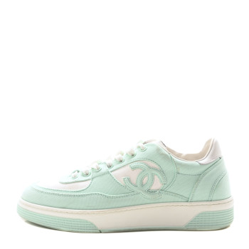 CHANEL Cotton Sneakers 39 Light Turquoise White