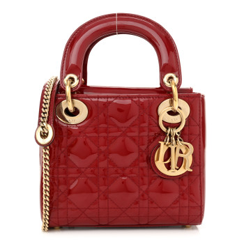 CHRISTIAN DIOR Patent Cannage Mini Lady Dior Red