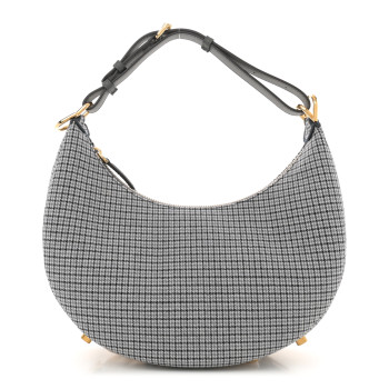 FENDI Wool Vitello Grace Small Houndstooth Small Fendigraphy Hobo Bag Grigio Anthracite