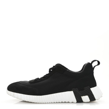 HERMES Technical Mesh Suede Goatskin Bouncing Sneakers 38.5 Black