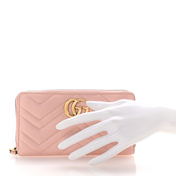 GUCCI Calfskin Matelasse GG Marmont Zip Around Wallet Perfect Pink