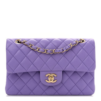 CHANEL Caviar Quilted Small Double Flap Purple