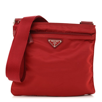 PRADA Nylon Vela Saffiano Flat Messenger Bag Rosso