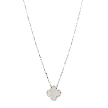 VAN CLEEF & ARPELS 18K White Gold Mother Of Pearl Vintage Alhambra Pendant Necklace