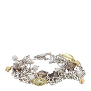 DAVID YURMAN Sterling Silver 18K Yellow Gold Citrine Cultured Pearl Smoky Quartz Multi-Chain Bracelet