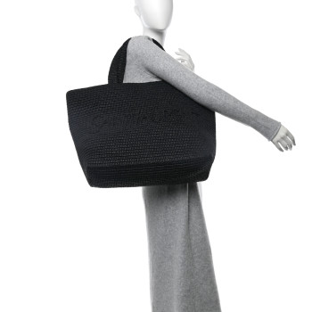 SAINT LAURENT Raffia Logo Tote Black