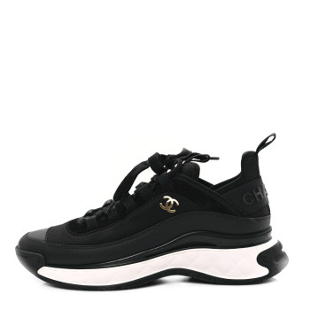 CHANEL Velvet Calfskin Mixed Fibers CC Sneakers 39 Black