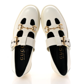 GUCCI Cordovan Lux Womens Horsebit Platform Mary Jane Loafers 37.5 Off White