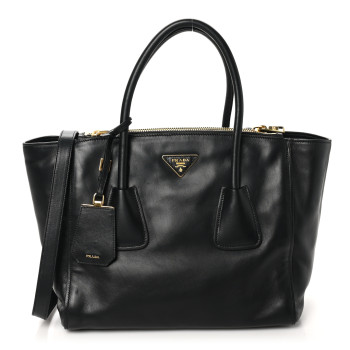PRADA Vitello Soft Twin Pocket Tote Black