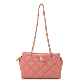SALVATORE FERRAGAMO Nappa Quilted Medium Ginette Shoulder Bag Pink