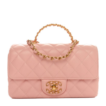CHANEL Lambskin Quilted Mini Strass On Top Flap Light Pink