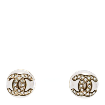 CHANEL Pearl Crystal Metal CC Round Earrings Gold