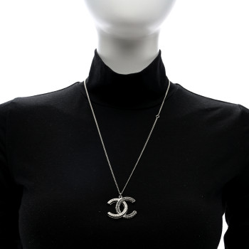 CHANEL Baguette Crystal Large CC Necklace Silver Black