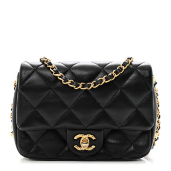 CHANEL Lambskin Quilted Chain Around Mini Flap Bag Black